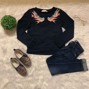 Blue Sweater with Swallows